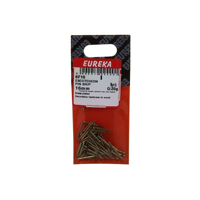 Eureka Escutcheon Pin, Brass Plated 16mm – 20g Pack