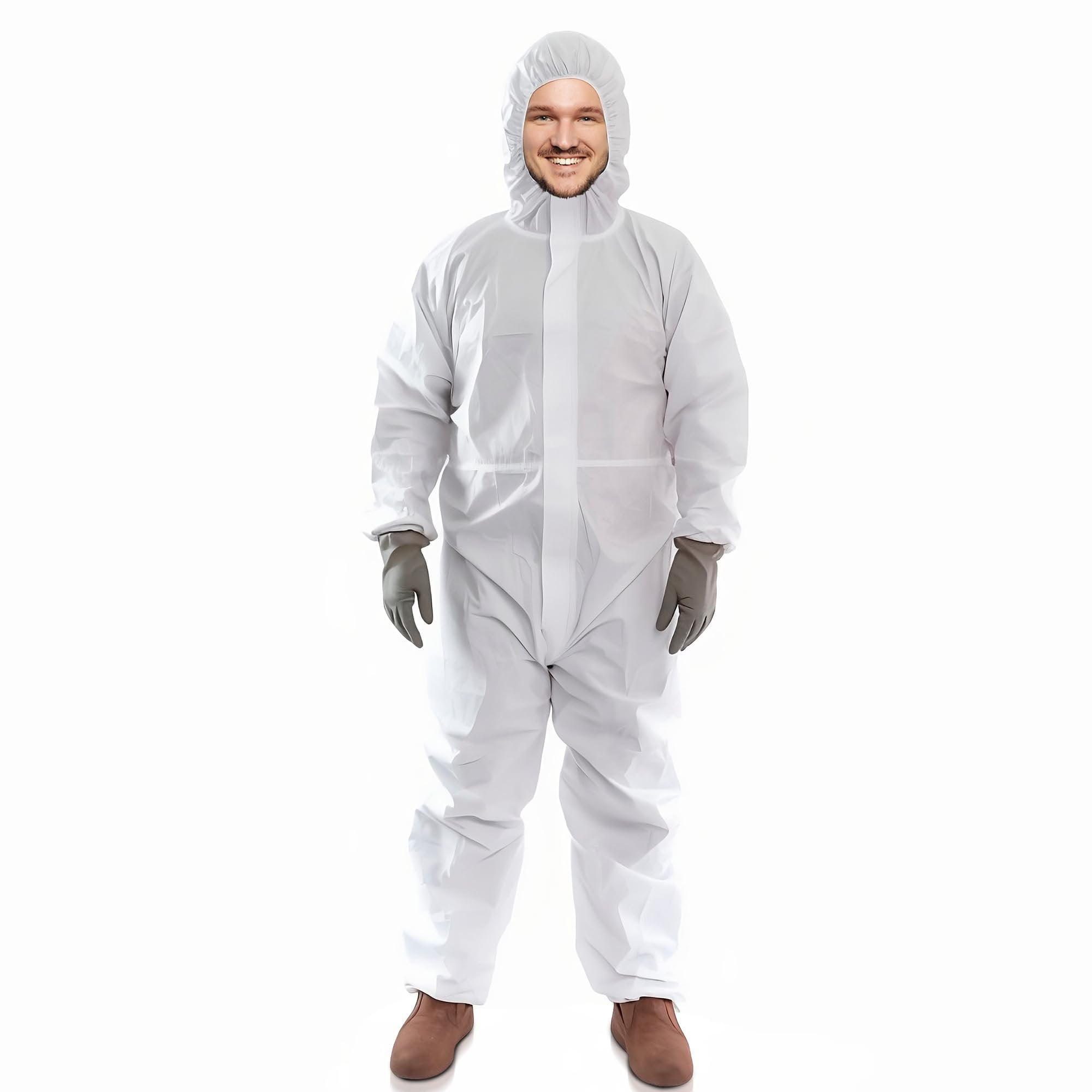 Disposable Coverall with Zip and Hood, Medium, White
