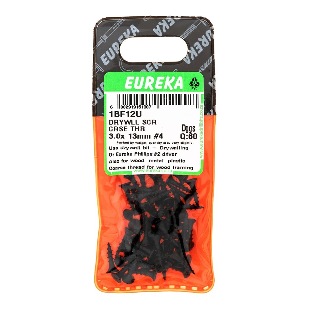 Eureka Drywall Screw, Coarse Thread – 3 x 13mm #4 – pack of 60