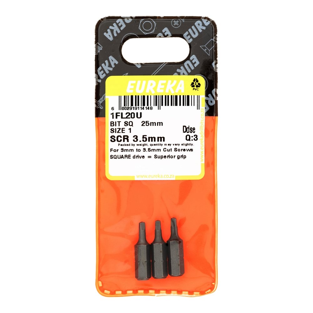 Eureka Square Drive Screwdriver Bit – SQ1 x 25mm – pack of 3