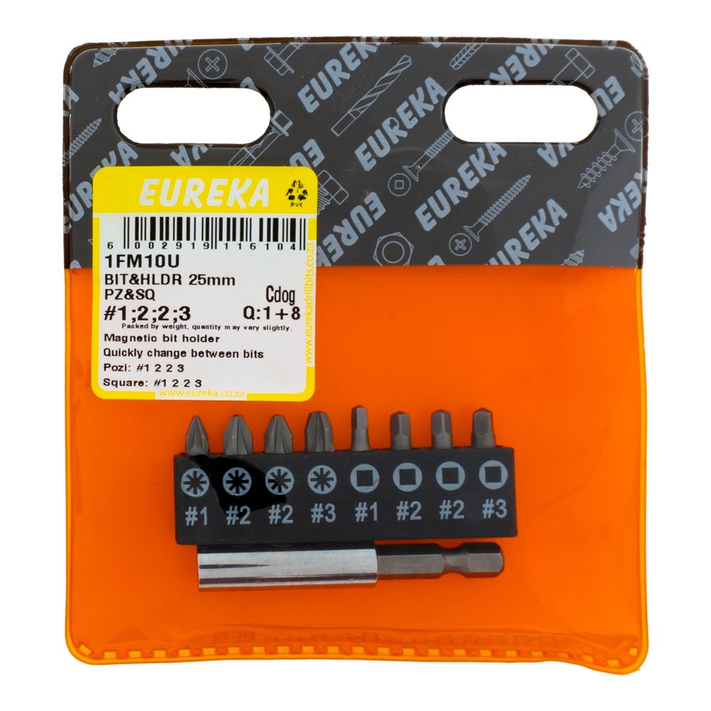 Eureka Magnetic Bit Holder &amp; 25mm Bit Set, Square &amp; Pozi