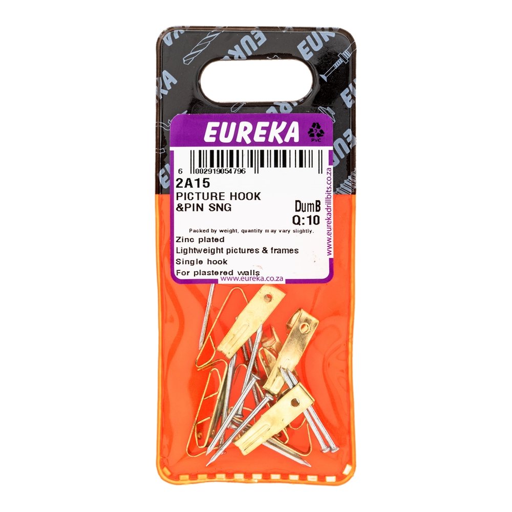 Eureka Picture Hook &amp; Pin, Brass Plated, Single Hole #2 – 10 Pack