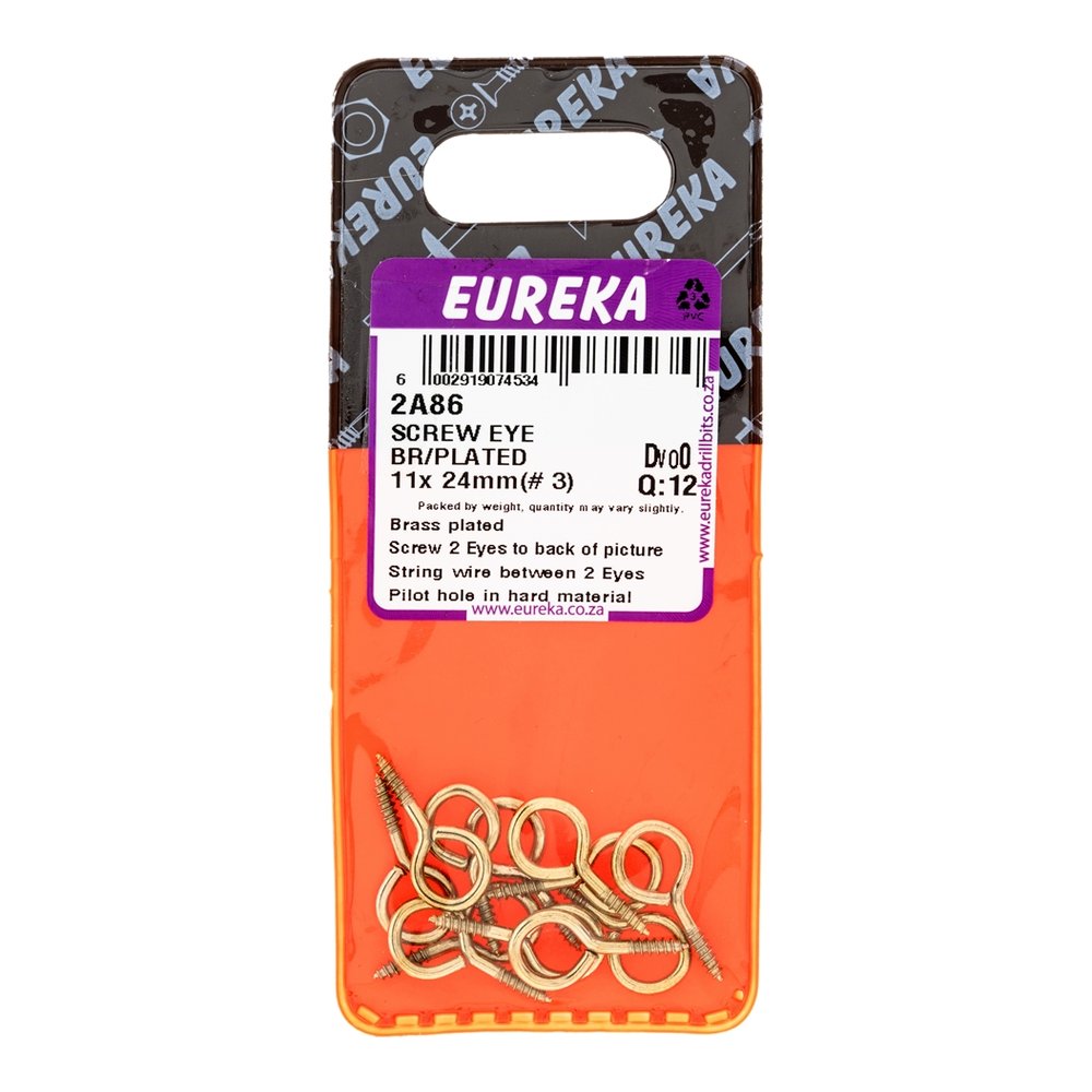 Eureka Screw Eye, Brass Plated – 11 x 24mm #3 – pack of 12