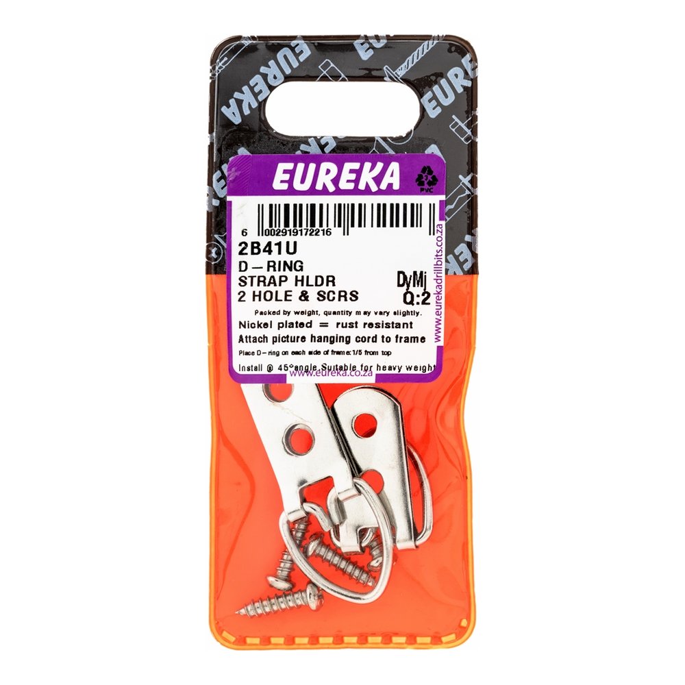 Eureka D-Ring Picture Hanger, 2-Hole, with Screws – 2 Pack