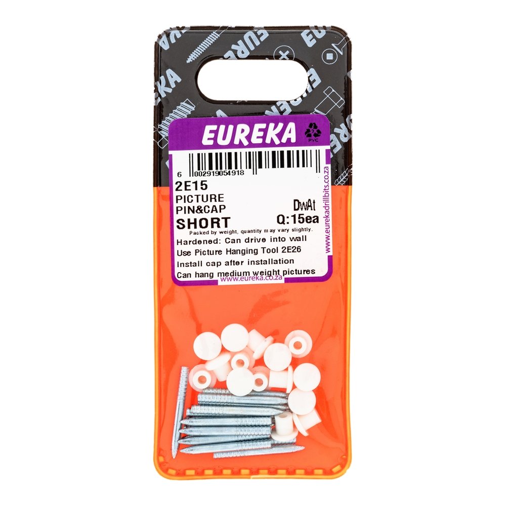 Eureka Picture Pins & Caps, Short – 15 Pack