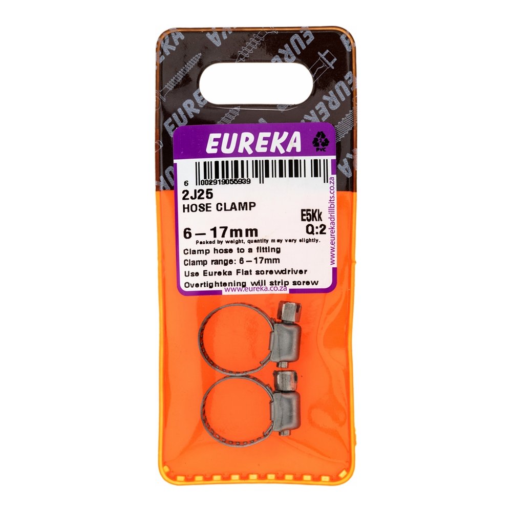 Eureka Hose Clamp, Stainless Steel Band – 6 - 17mm – pack of 2
