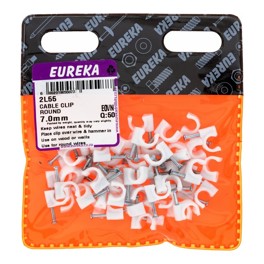 Eureka Cable Clip, Round, White – 7mm – pack of 50