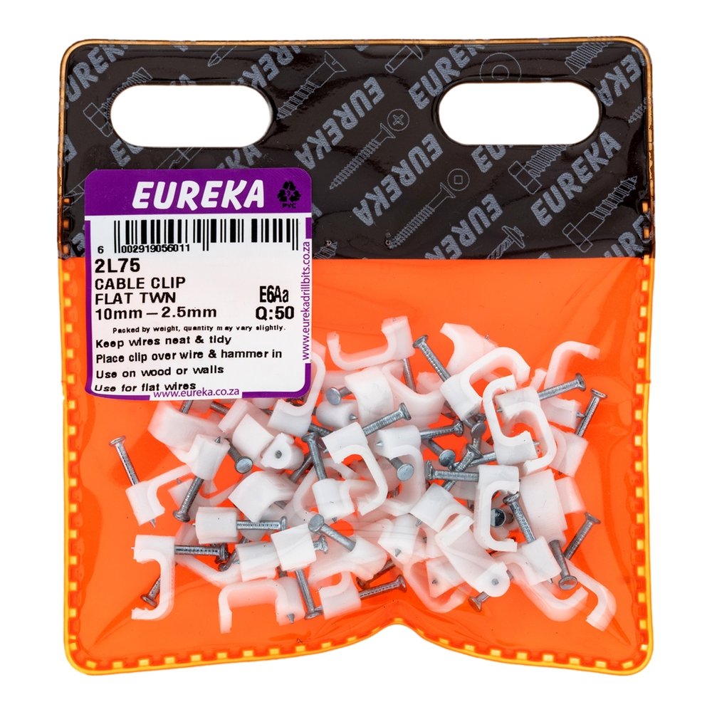 Eureka Cable Clip, Flat, White, Twin &amp; Earth 2.5mm² – 50 Pack