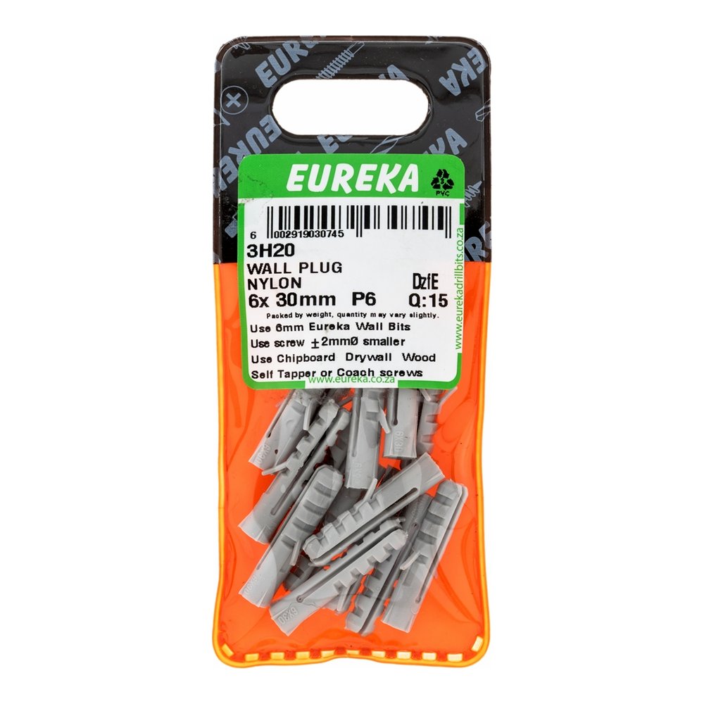 Eureka Nylon Wall Plug – 6 x 30mm P6 – pack of 15