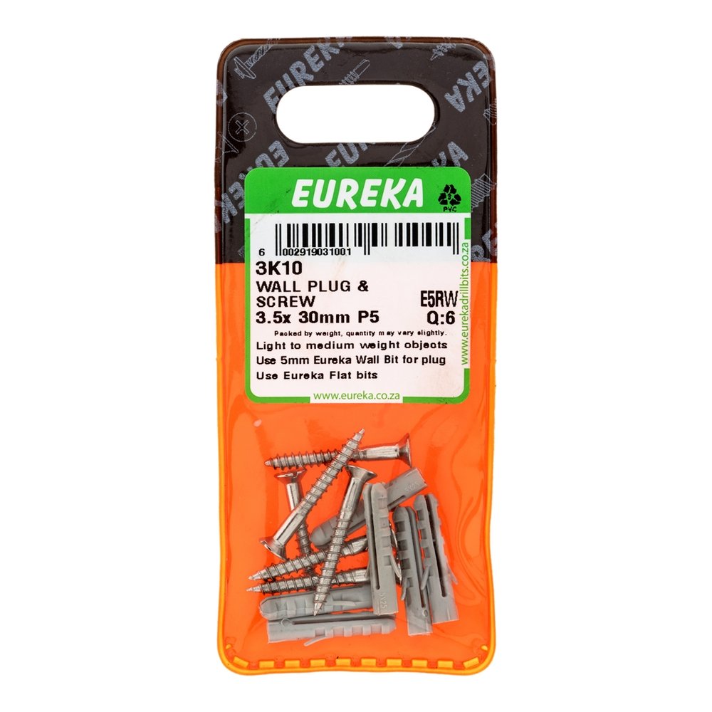 Eureka Wall Plug & Screw – 3.5 x 30mm P5 – pack of 6