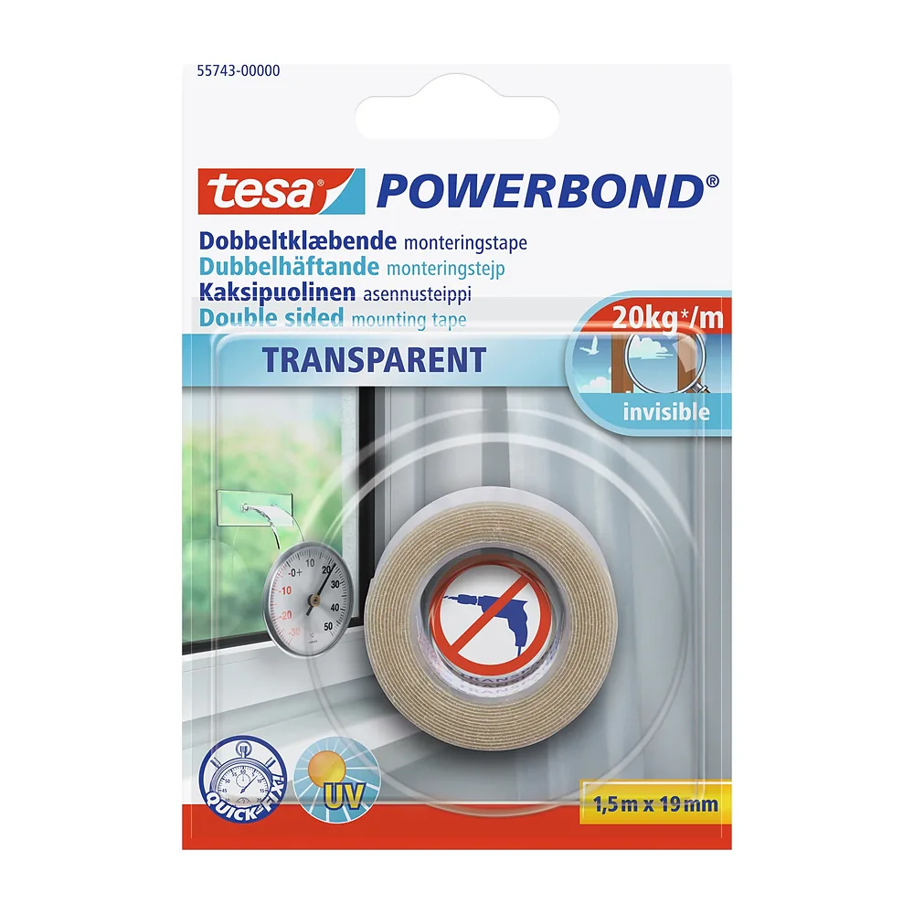 tesa Powerbond Transparent Double-Sided Mounting Tape 19mm x 1.5m