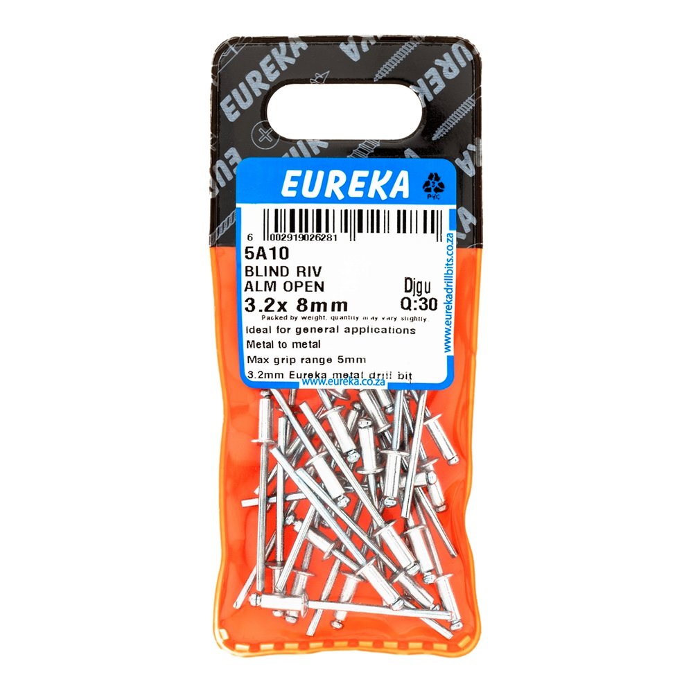 Eureka Open Blind Rivet, Aluminium – 3.2 x 8mm – pack of 30