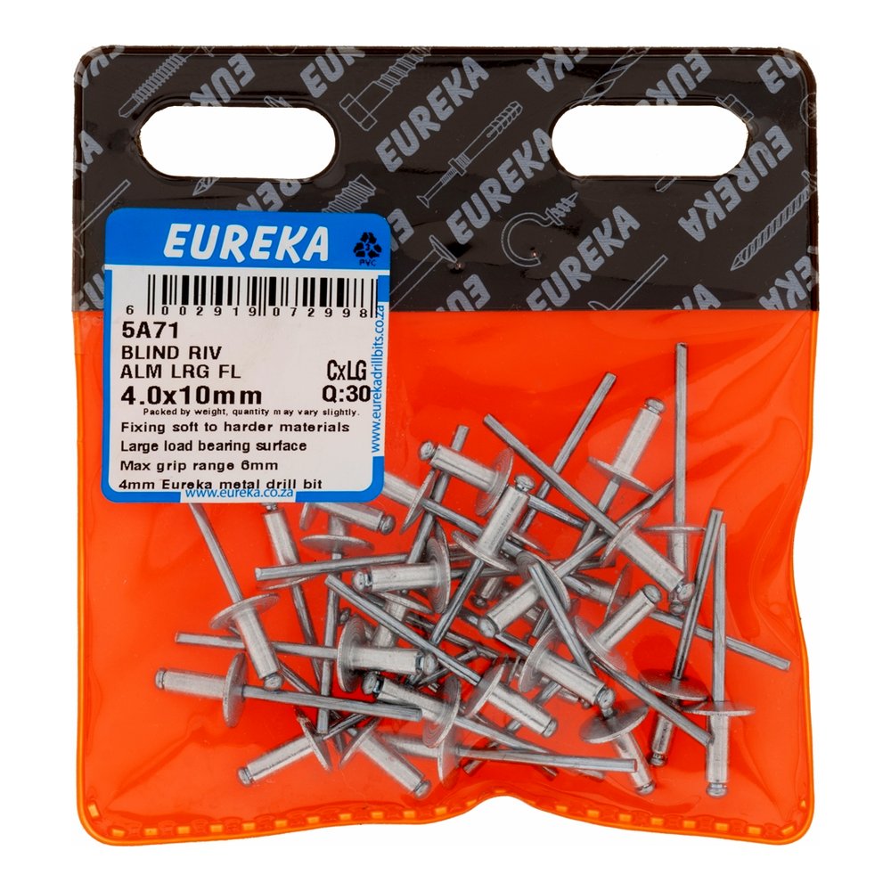 Eureka Large Flange Blind Rivet, Aluminium – 4 x 10mm – pack of 30