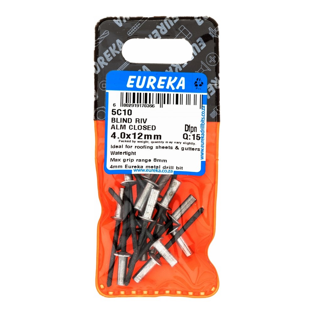 Eureka Closed-End Blind Rivet, Aluminium – 4 x 12mm – pack of 15