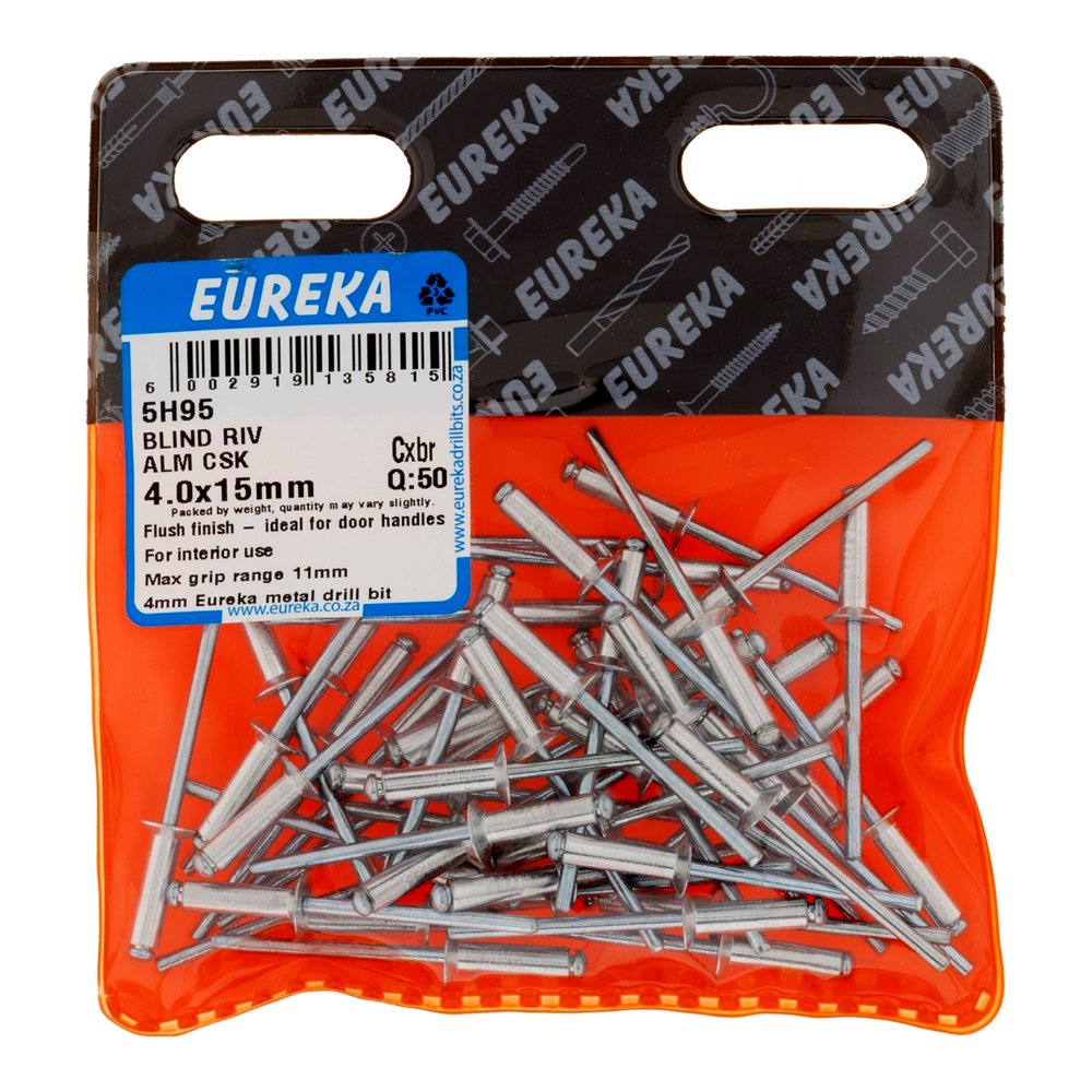 Eureka Countersunk Blind Rivet, Aluminium – 4 x 15mm – pack of 50