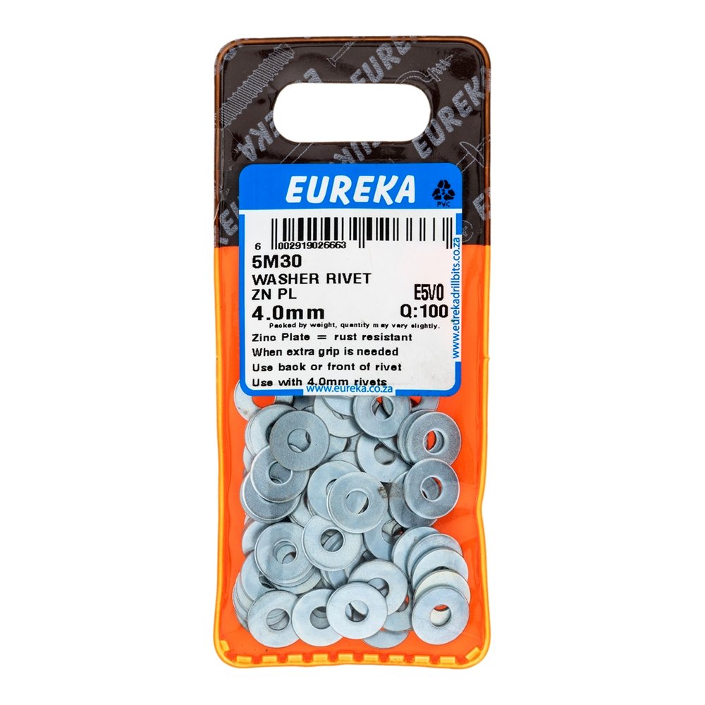Eureka Rivet Washer, Zinc Plated 4mm – 100 Pack