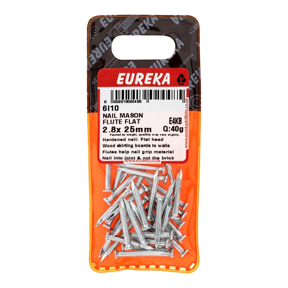 Eureka Masonry Nail, Fluted, Flat Head – 2.8 x 25mm – pack of 40