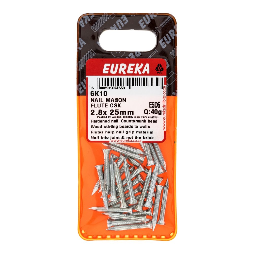 Eureka Masonry Nail, Fluted, Countersunk – 2.8 x 25mm – pack of 40