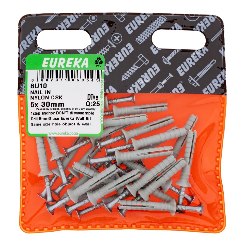 Eureka Nail-In Anchor, Nylon Countersunk – 5 x 30mm – pack of 25