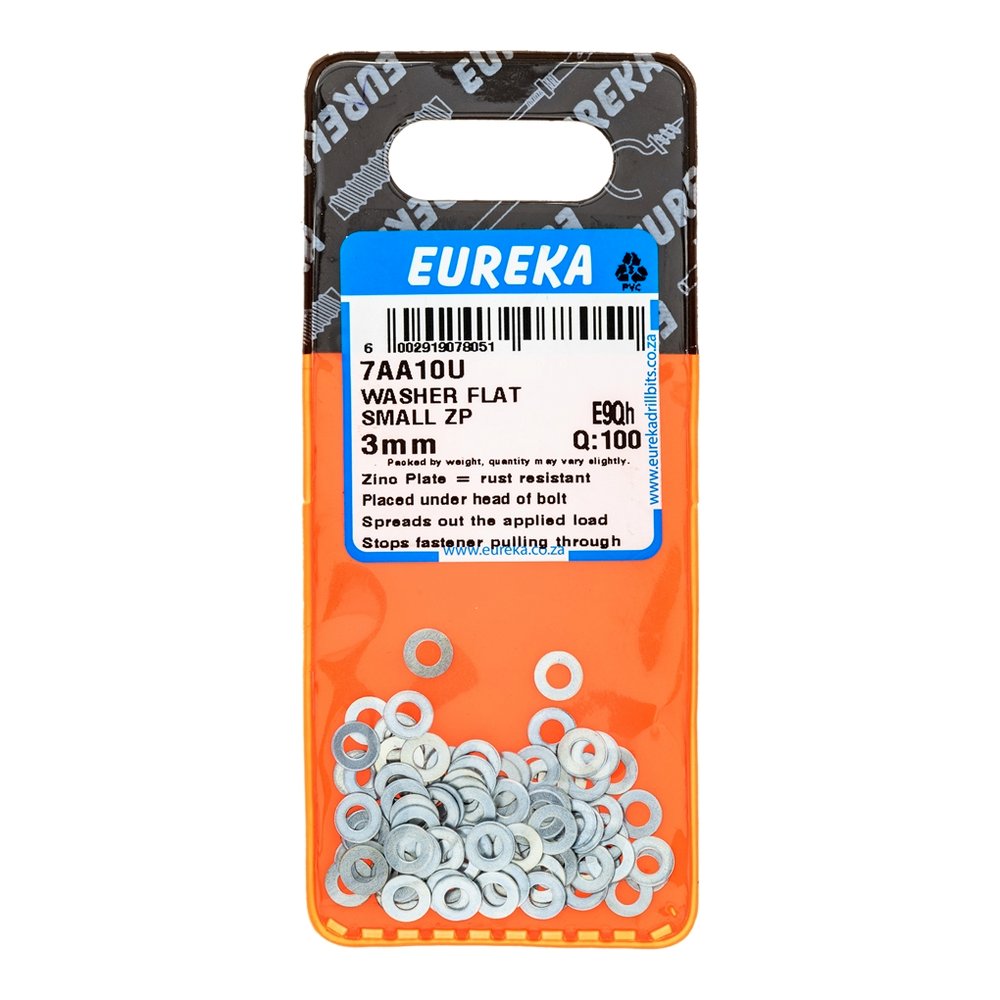 Eureka Flat Washer, Small Body, Galvanised – 3mm – pack of 100