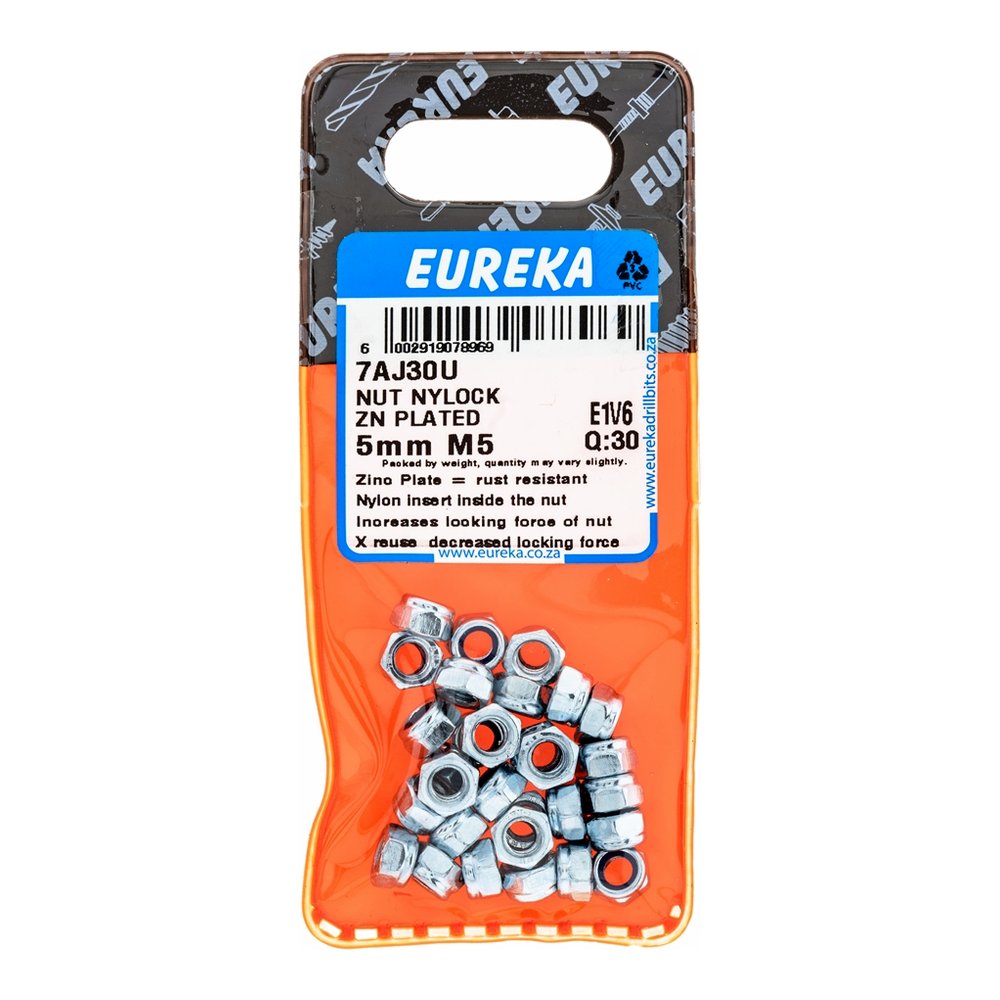 Eureka Nylock Nut, Galvanised – 5mm M5 – pack of 30