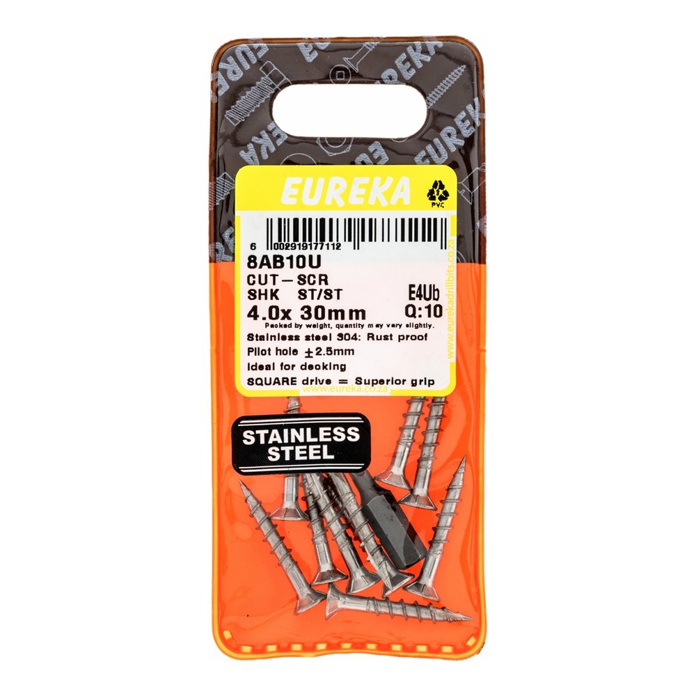 Eureka Cut-Screw, Smooth Shank, Stainless Steel, 4 x 30mm – 4 x 30mm – pack of 10