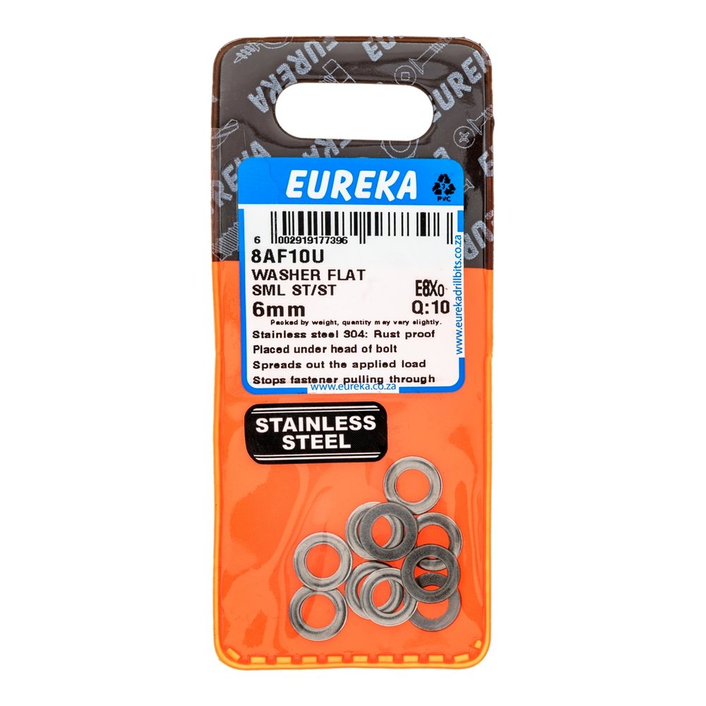 Eureka Flat Washer, Small Body, Stainless Steel – 6mm – pack of 10