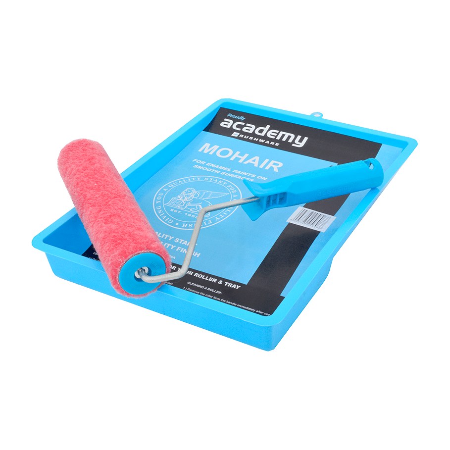 Academy Pink Mohair Paint Roller & Tray Set 225mm