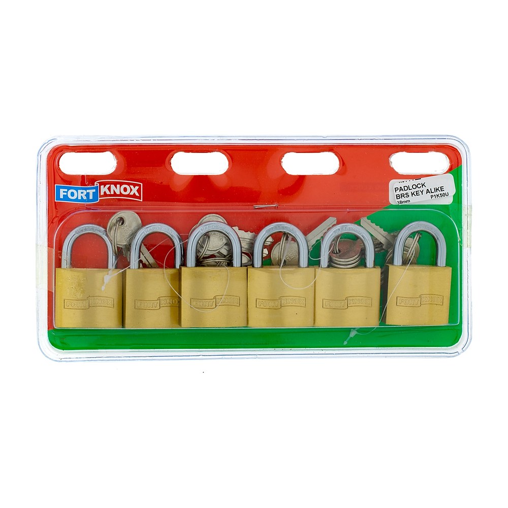 Eureka Fort Knox Brass Padlock 38mm, Keyed Alike – 6 Pack