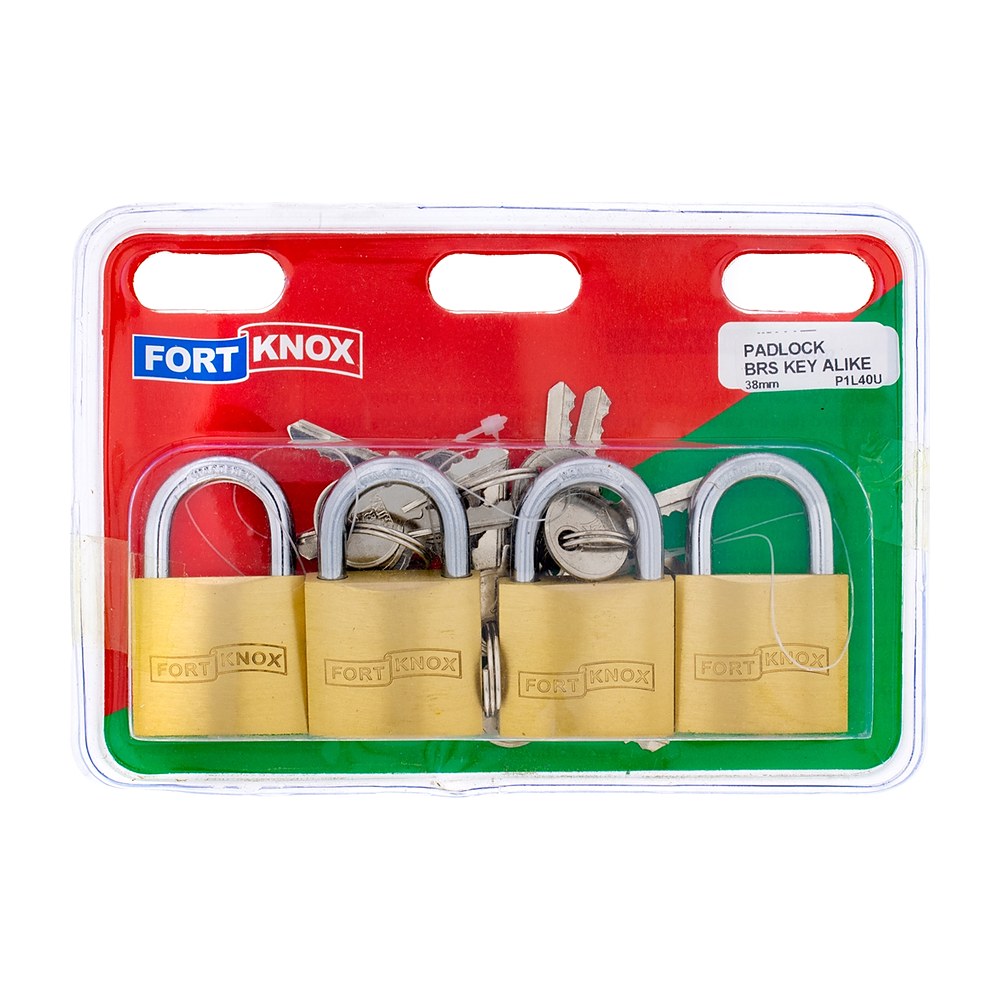 Eureka Fort Knox Brass Padlock 38mm, Keyed Alike – 4 Pack