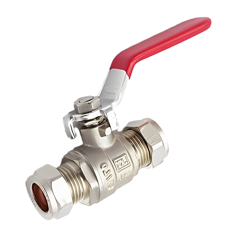 KonstruktIt Lever Ball Valve 22mm, Compression x Compression, Red Handle