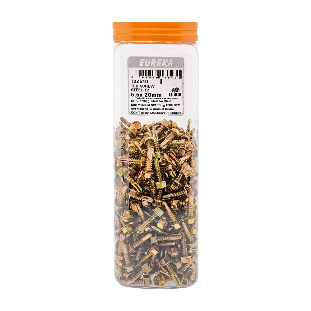 Eureka Tek Screws 5.5 x 20mm, Hex Head – 400 Pack