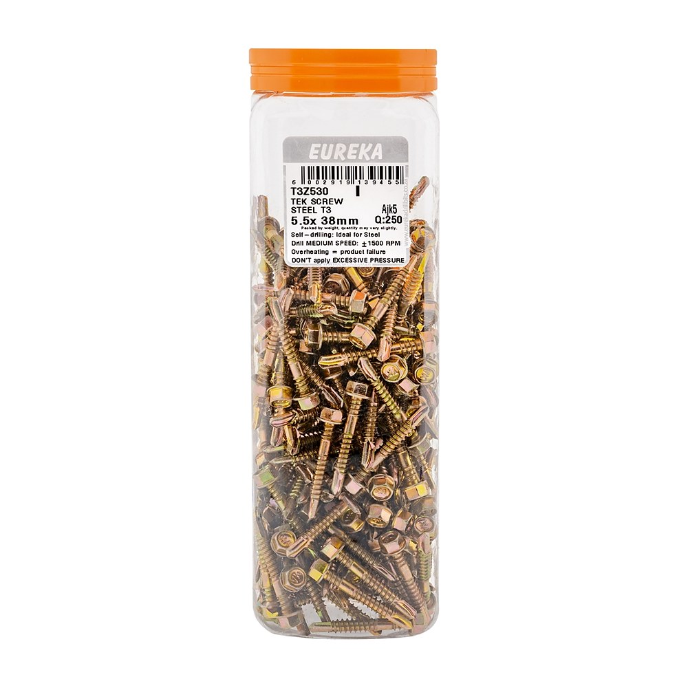 Eureka Tek Screw for Metal, T3 Tip, Dual Thread 5.5 x 38mm – 250 Pack