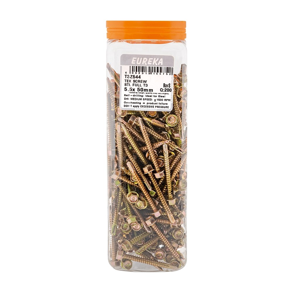 Eureka Tek Screw for Metal, T3 Tip, Full Thread 5.5 x 50mm – 200 Pack