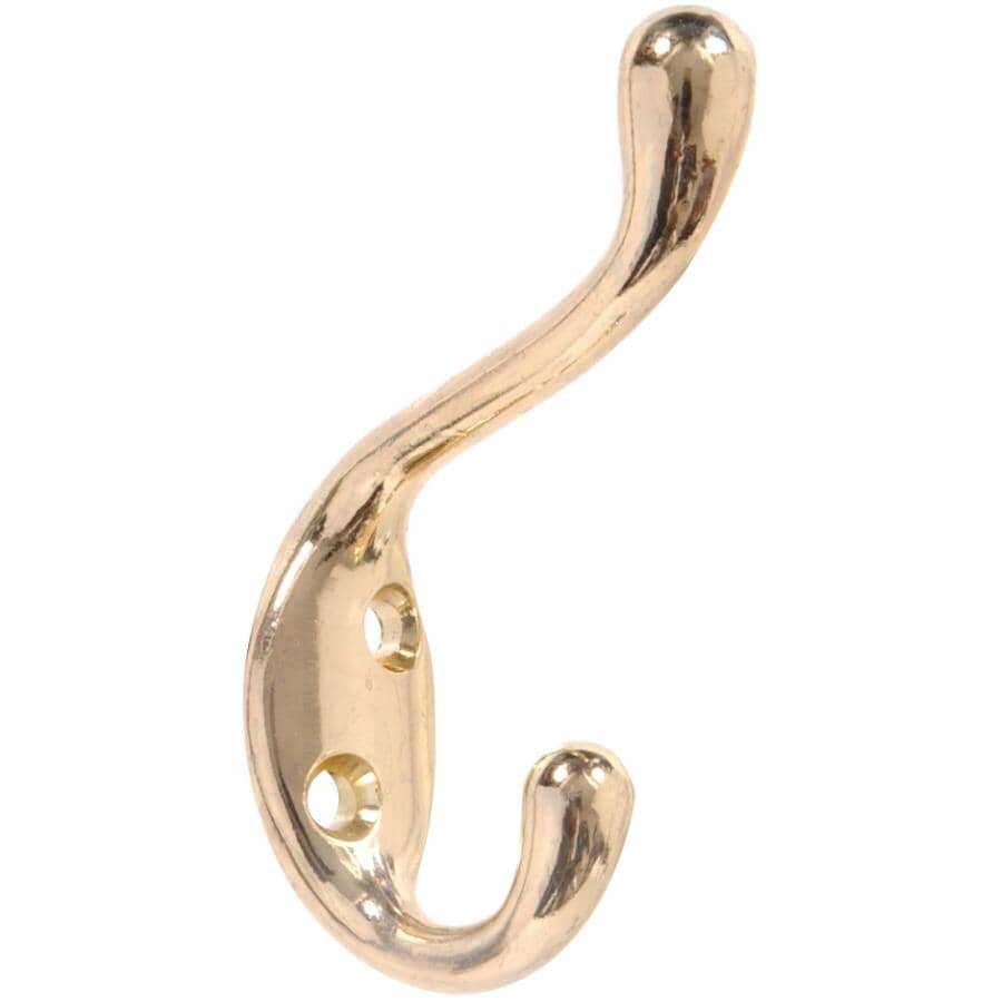 Hat and Coat Hook 2 Prong, Brass Plated