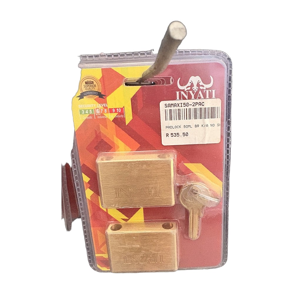 Inyati Brass Padlock 50mm Keyed Alike (2 Pack)