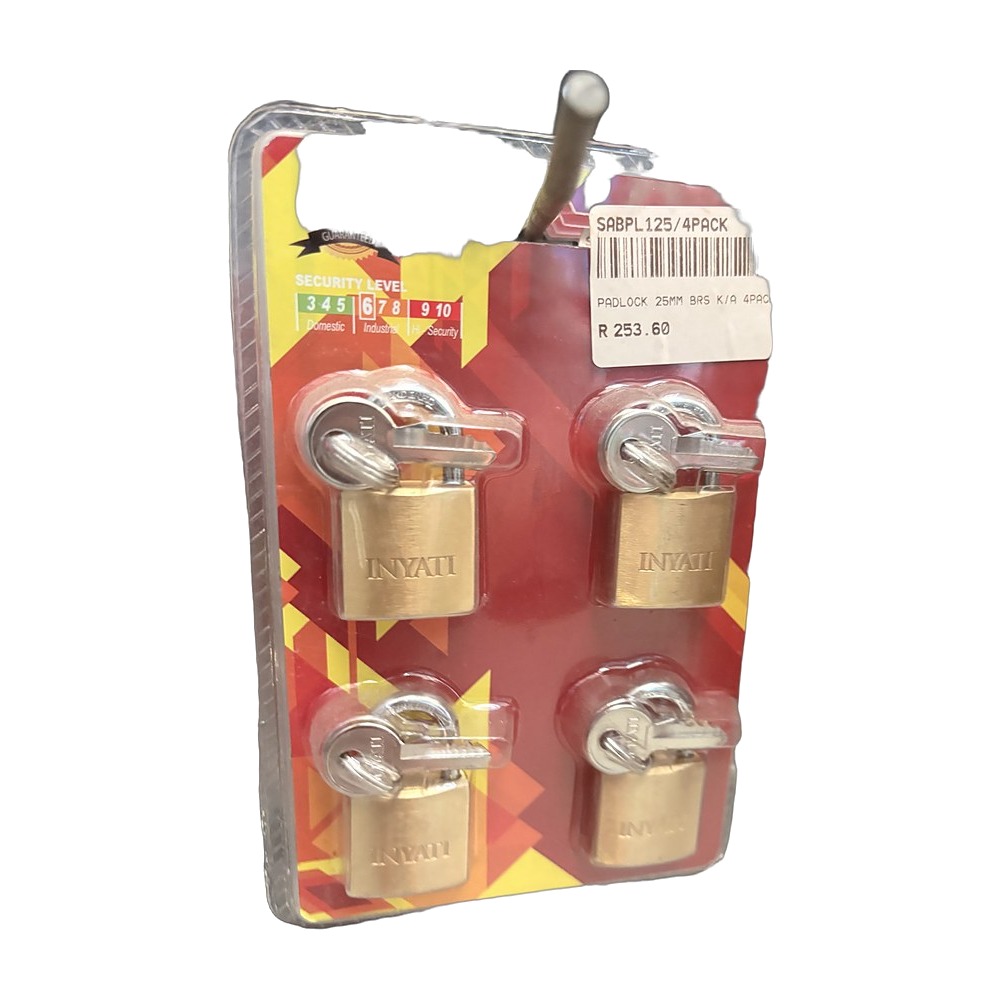 Inyati Brass Padlock 25mm Keyed Alike (4 Pack)