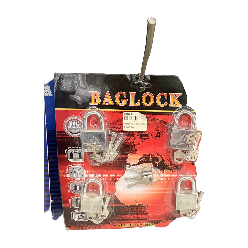 Baglock Master Keyed Padlock Set 50mm (4 Pack)