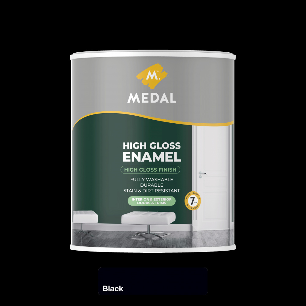 Medal High Gloss Enamel, Black – 1L