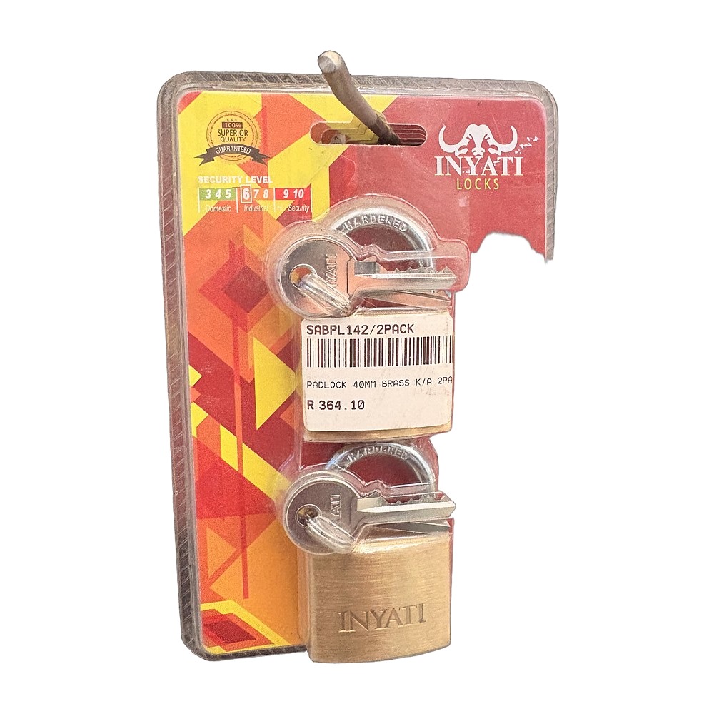 Brass Padlock 40mm, Keyed Alike 2 Pack